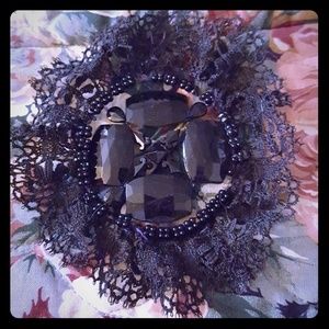 Vintage Mourning Brooch w/ Antique Lace